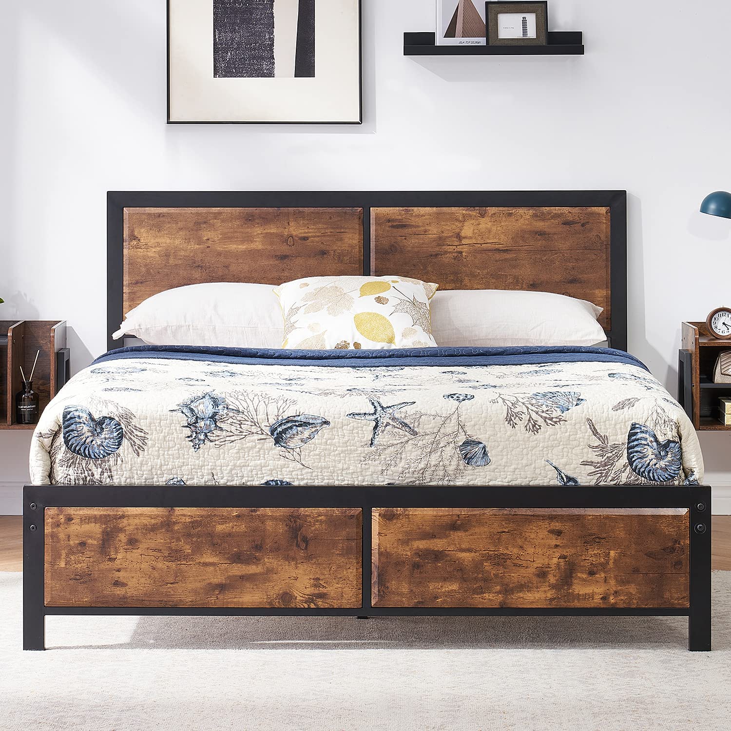 Customized Platform Queen Bed Frame Bed Frame Luxury King Size Bed Frame with Wooden Headboard