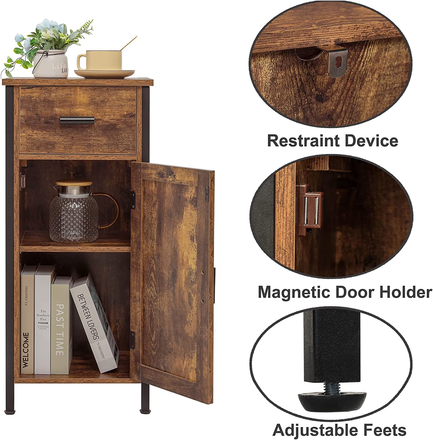 Floor Storage Cabinet Industrial Storage Cabinet with 2 Shelves Nightstand