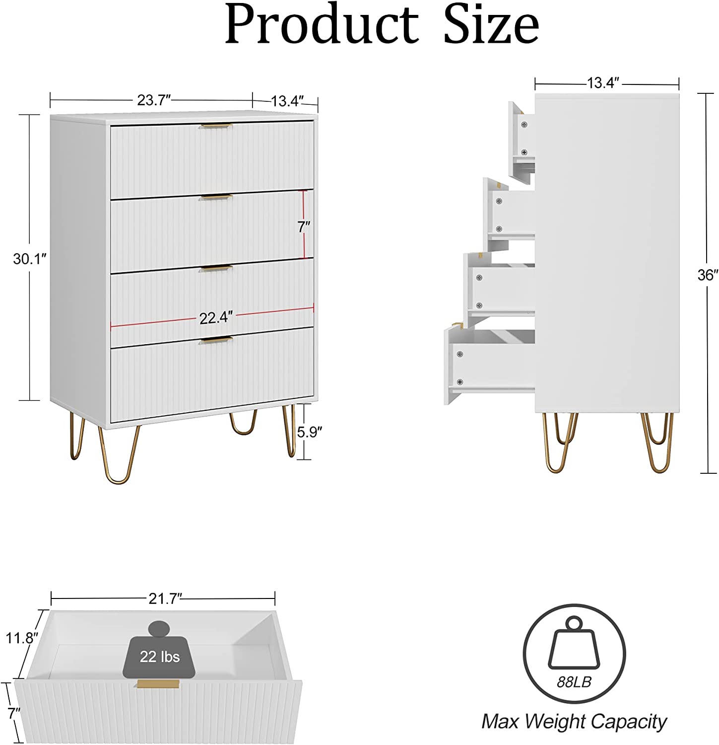 4 Drawer Chest Tall Storage Dresser Chest Cabinet Organizer Unit Drawer Dresser with Metal Legs for Bedroom