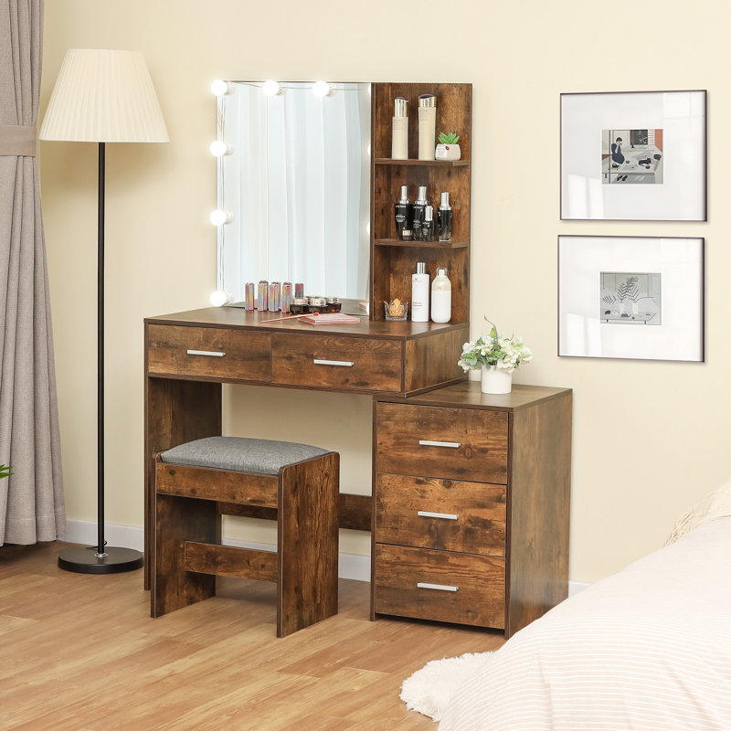 Vanity Dressing Table with 10 LED Bulbs Mirror for Bedroom