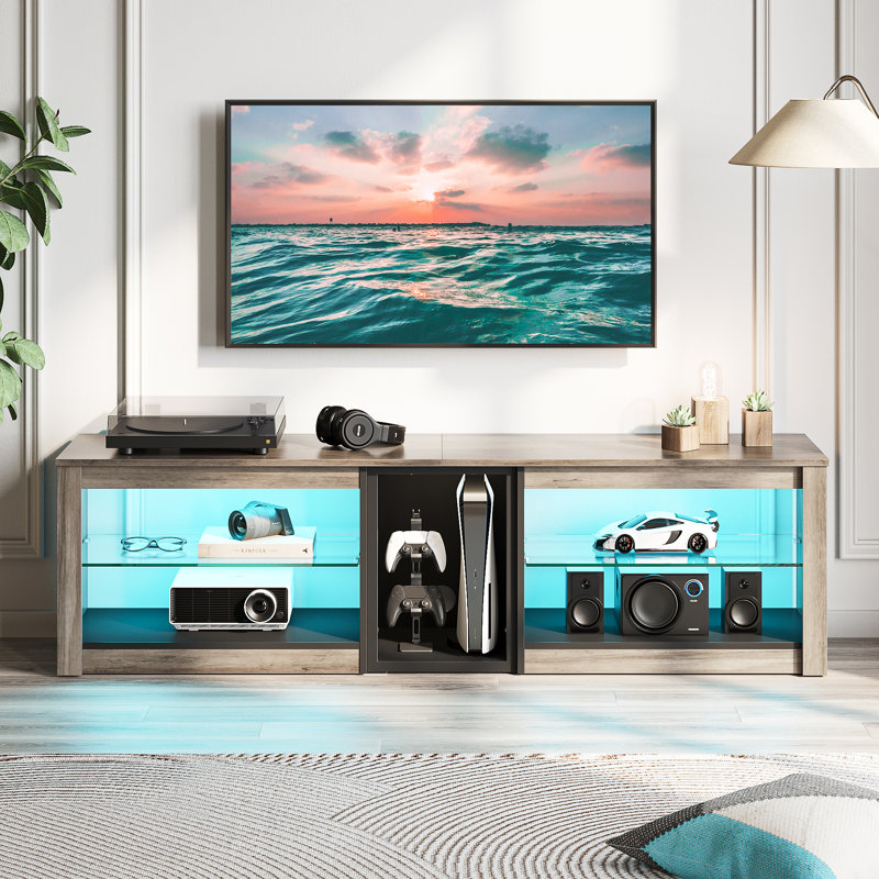 New Design Modern High Gloss TV Cabinet Living Room Furniture Wood TV Display Stand with Led Light Glass Shelf