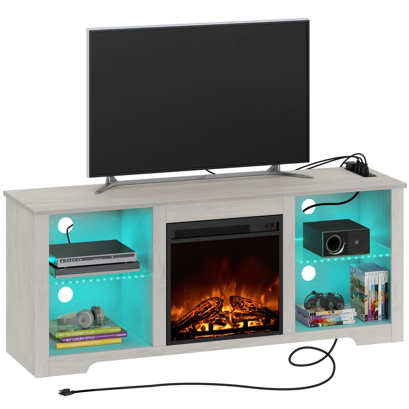 China Wholesale Modern Living Room Wooden TV Cabinet Fireplace Tv Stand with Charging Station