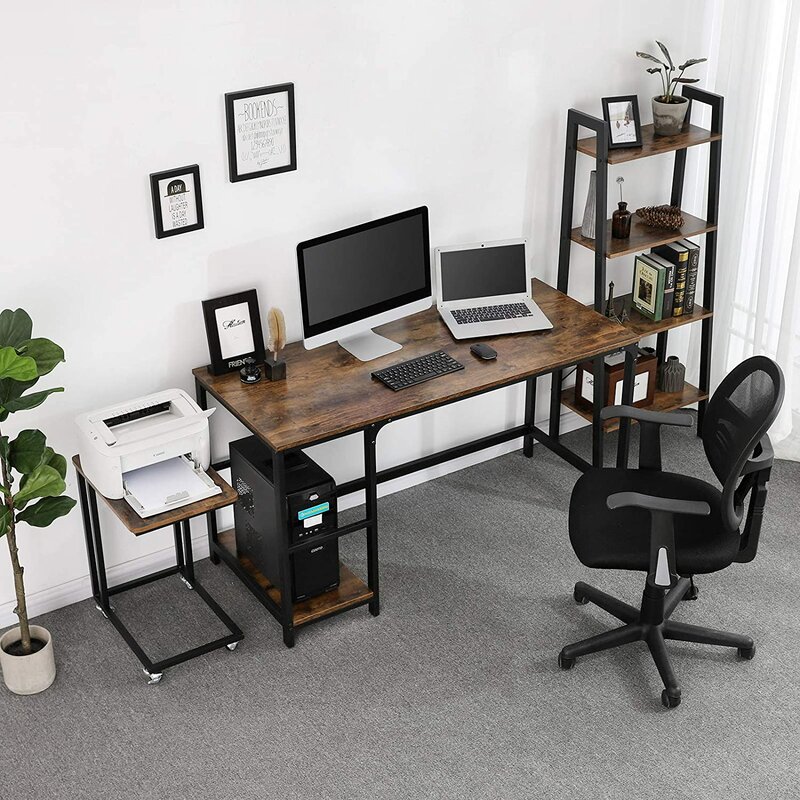 Office Desk with 2-Tier Storage Shelves Computer Desk Modern Workstation Study Working Writing Desk