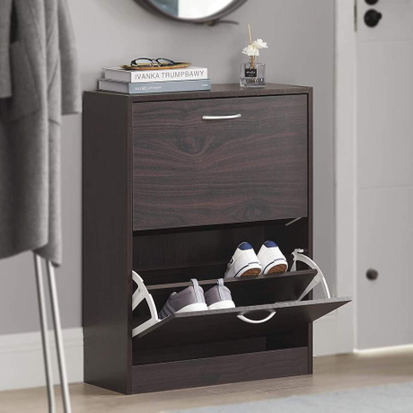 Brown 2 Flip-Drawers Freestanding Rotating Shoe Rack Organiazer Shoe Storage Cabinet