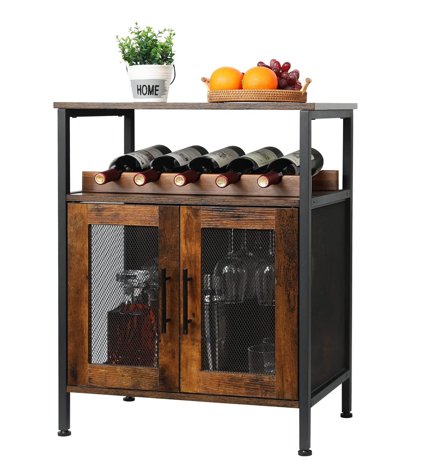 Living Room Furniture Wine Bar Rack Buffet Cabinet Wine Rack Coffee Bar Cabinet with Glass Holder