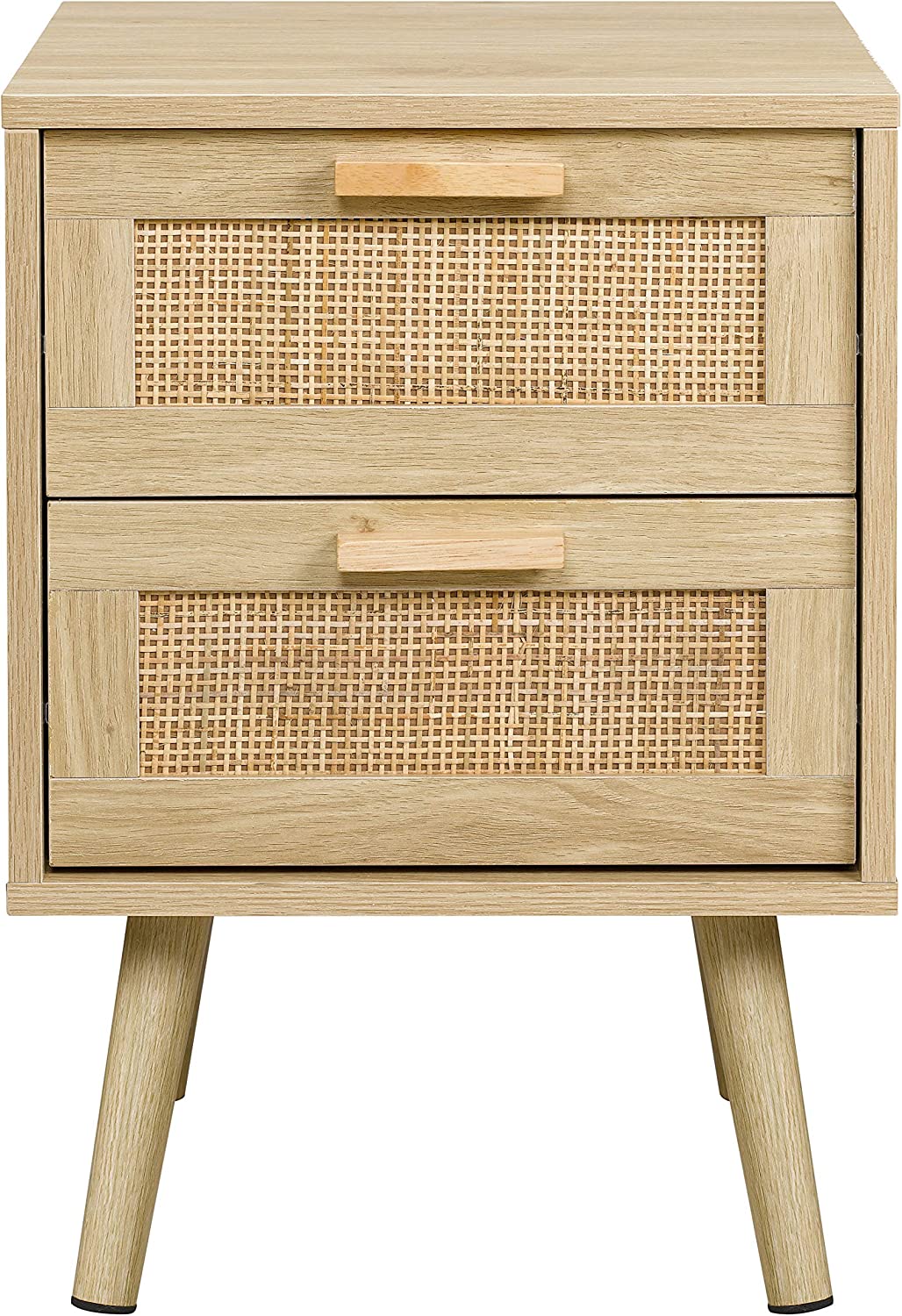 Custom Size Wood Side Table Modern Rattan Nightstand for Bedroom