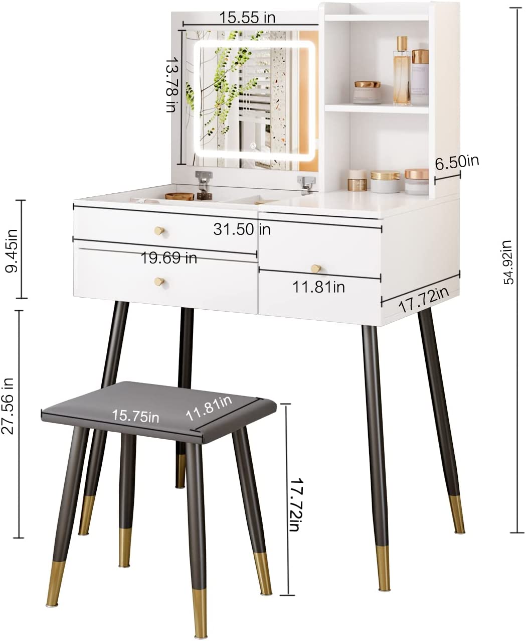 White Vanity Set Makeup Dressing Table Writing Desk with 2 Drawers