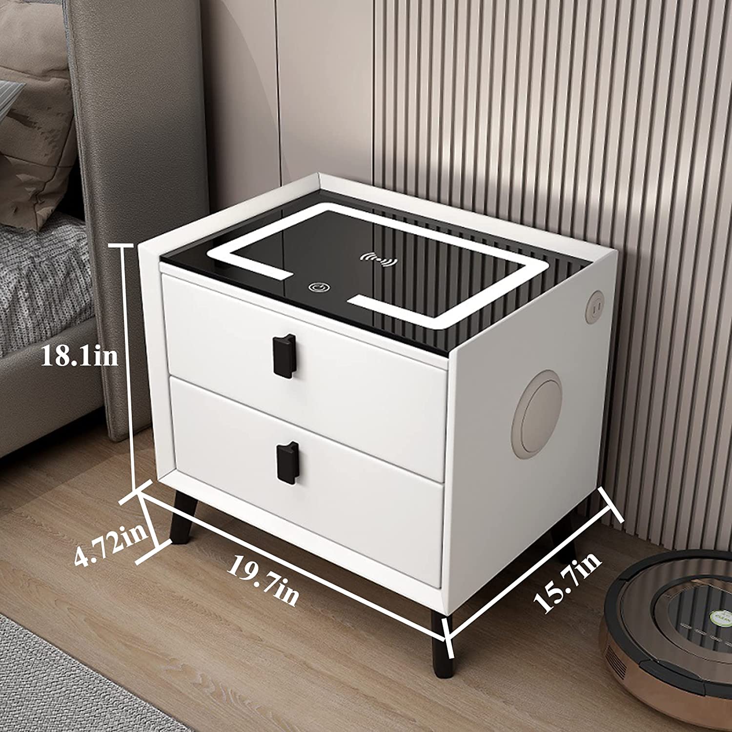 Multifunction Wireless Charging Station USB Port And Speaker Modern Wooden End Side Smart Nightstand