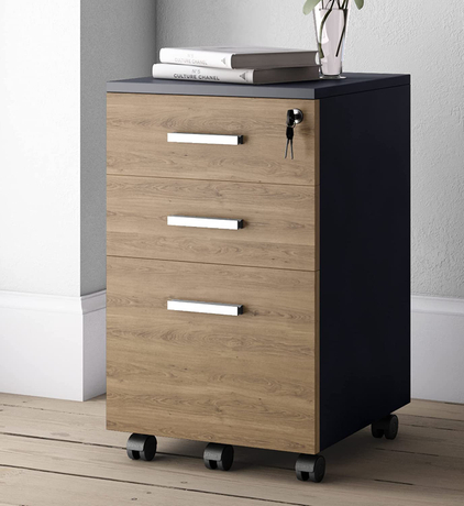 Wood Small Rolling File Cabinet with Locked for Home And Office 3 Drawer 