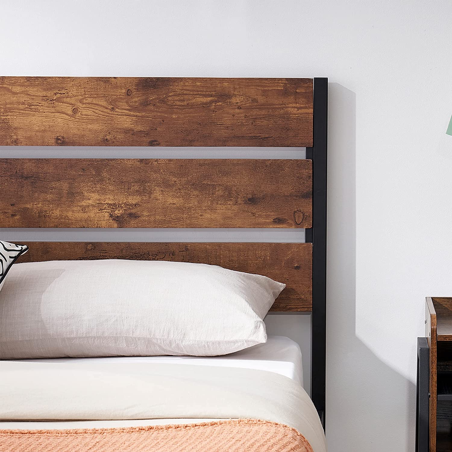 Rustic Vintage Customized Platform Queen Bed Frame with Wood Headboard