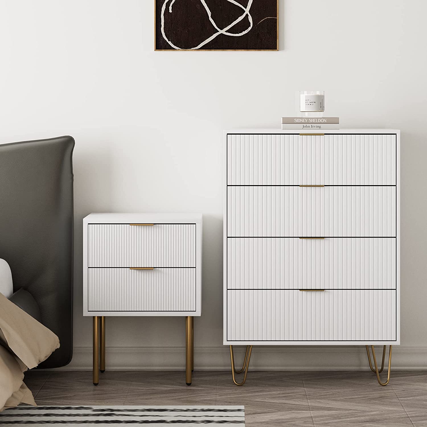 4 Drawer Chest Tall Storage Dresser Chest Cabinet Organizer Unit Drawer Dresser with Metal Legs for Bedroom