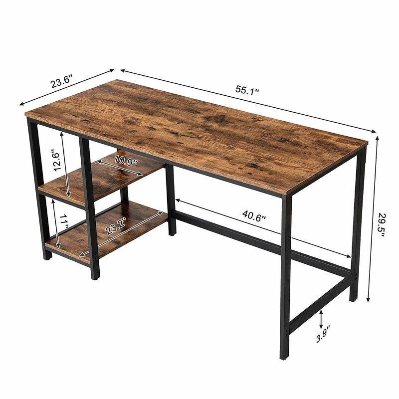 Office Desk with 2-Tier Storage Shelves Computer Desk Modern Workstation Study Working Writing Desk