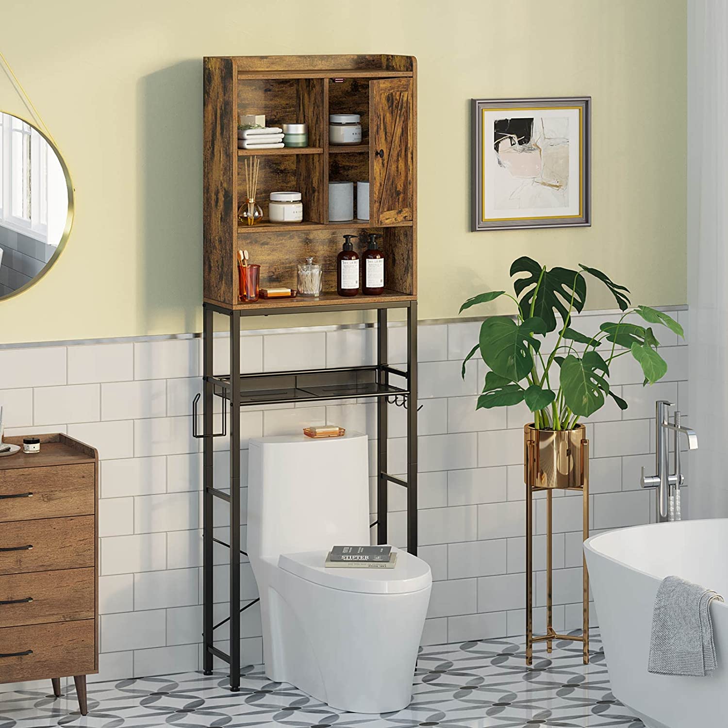 Over The Toilet Storage Rack Freestanding Bathroom Organizer Multifunctional Bathroom Toilet Cabinet with Adjustable Shelf