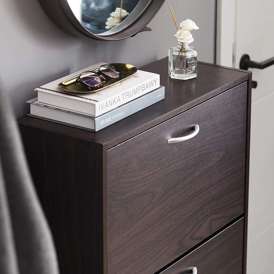 Brown 2 Flip-Drawers Freestanding Rotating Shoe Rack Organiazer Shoe Storage Cabinet