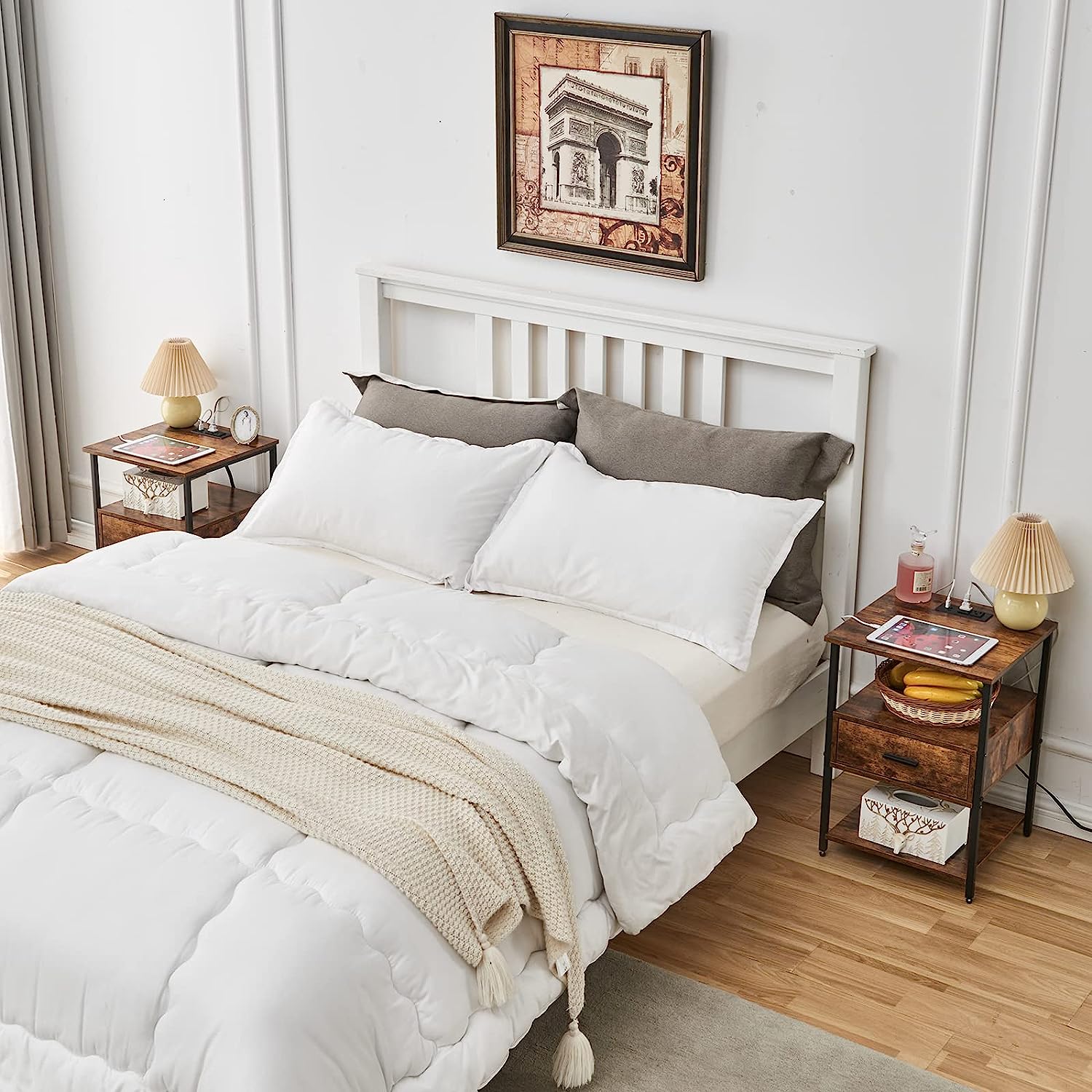 Bedside Tables with Storage Shelf & Drawer End Table with 2 USB Ports And 2 Outlets Nightstand for Bedroom Living