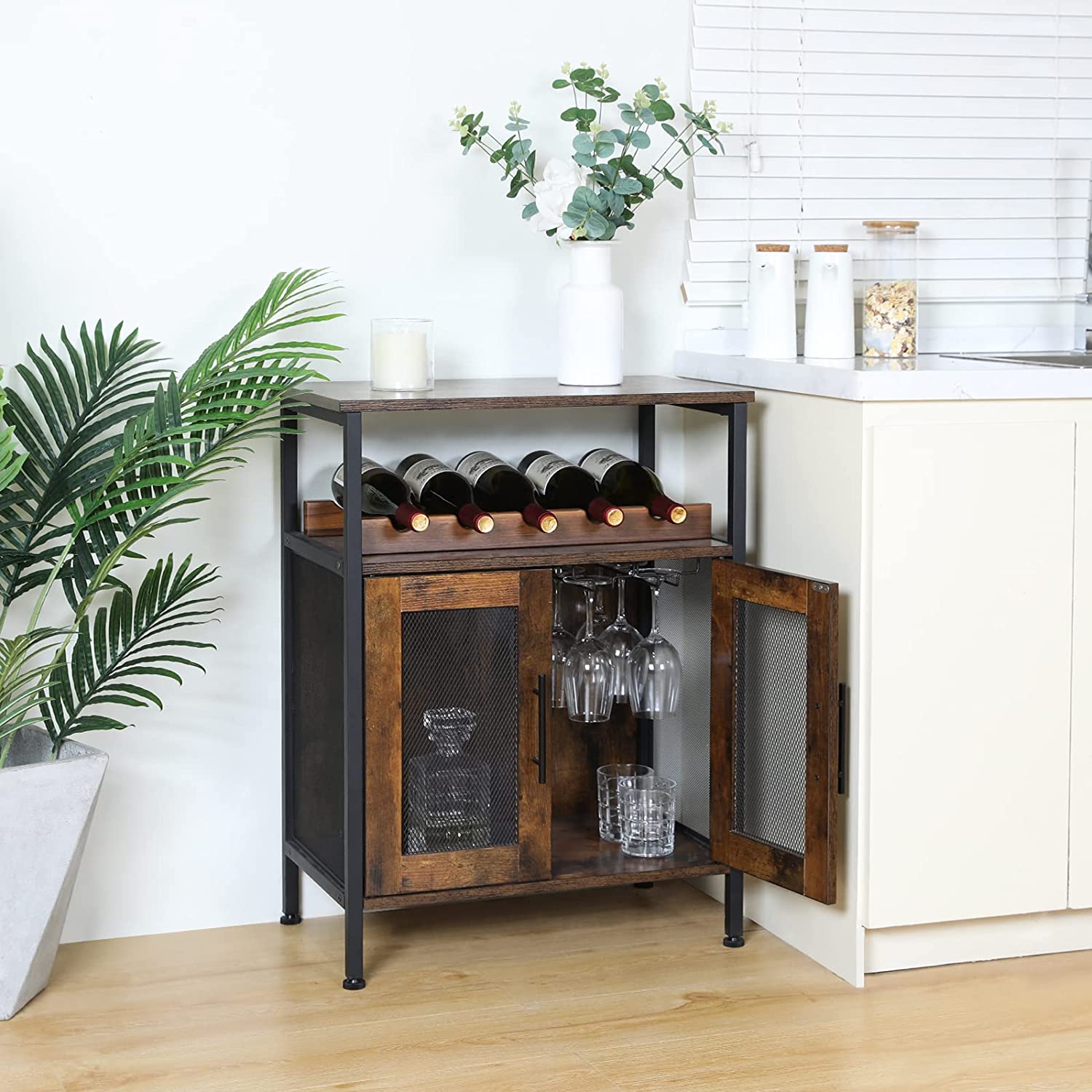 Living Room Furniture Wine Bar Rack Buffet Cabinet Wine Rack Coffee Bar Cabinet with Glass Holder