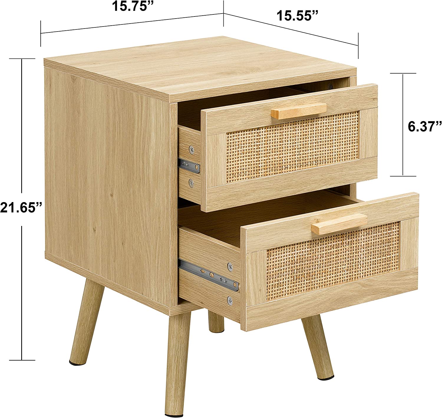 Custom Size Wood Side Table Modern Rattan Nightstand for Bedroom