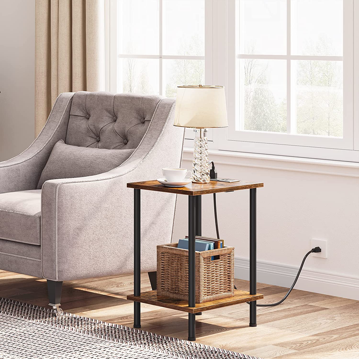 Side Table End Tables Nightstand Set 2 with USB Ports