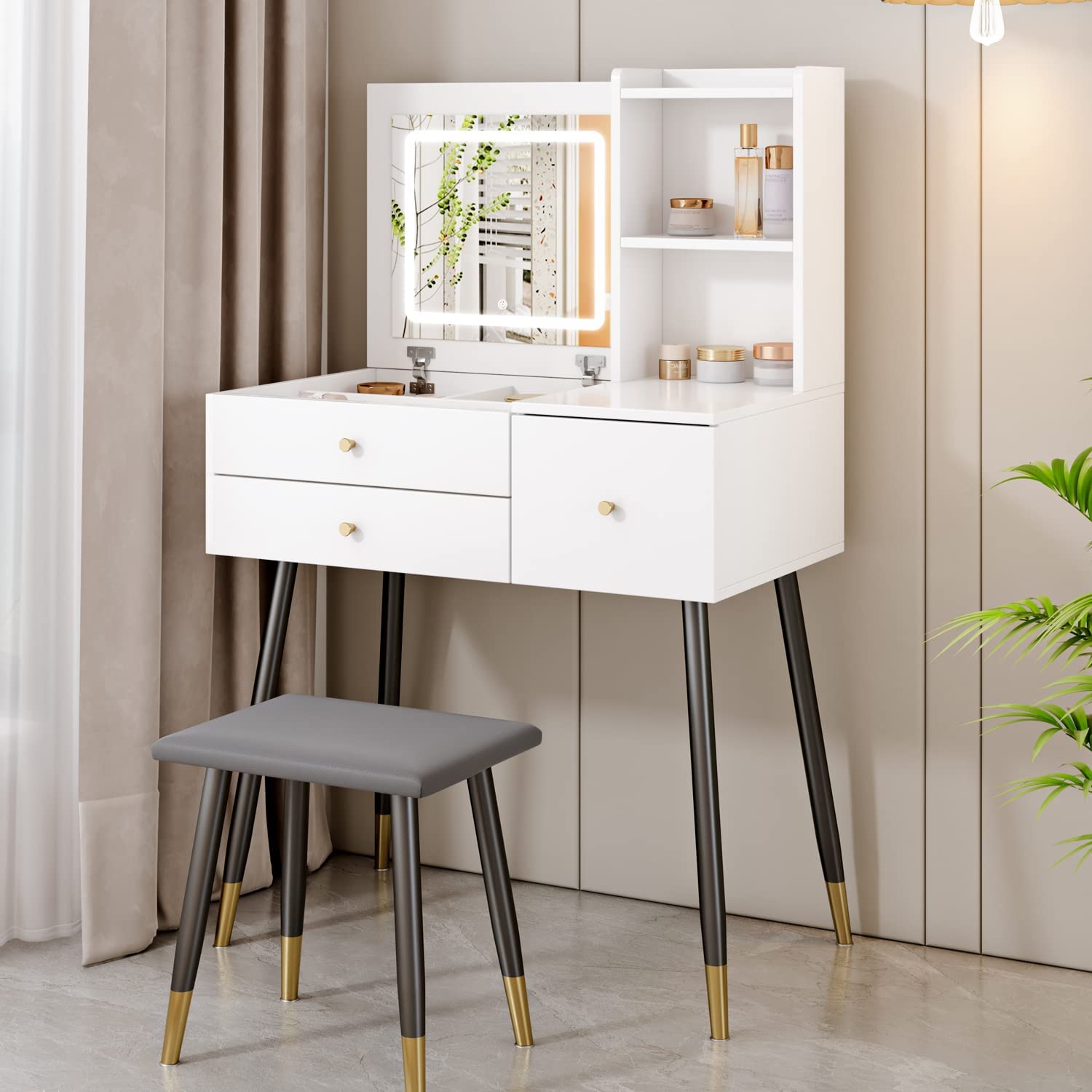 White Vanity Set Makeup Dressing Table Writing Desk with 2 Drawers