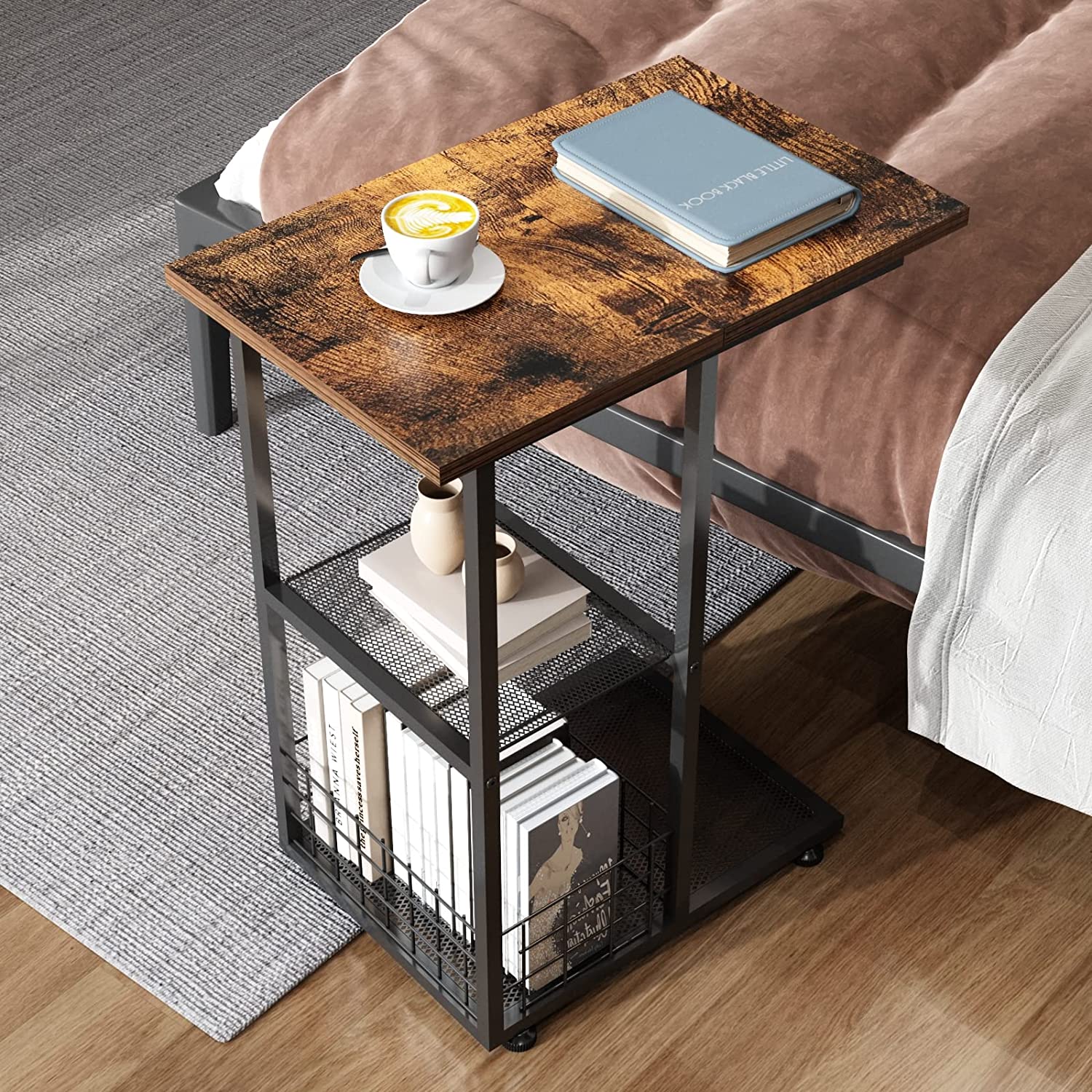 C Shaped End Table Side Table for Couch And Bed