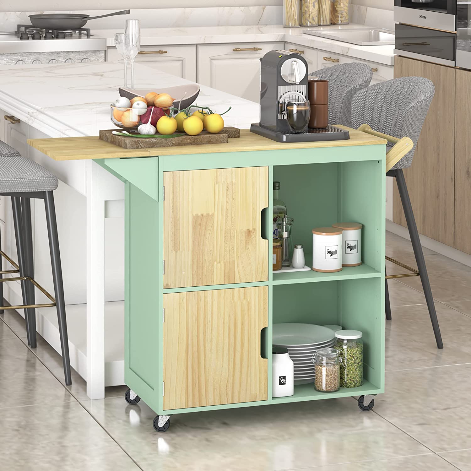 Rolling Kitchen Furniture Island Kitchen Trolley with Storage Cabinets