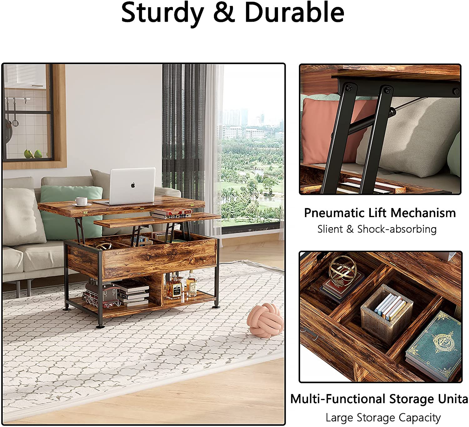 Lift Top Coffee Table 3 in 1 Multi-Function Coffee Table with Storage 