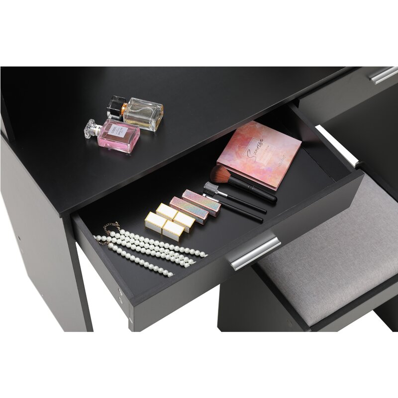 Mirrored Vanity Dresser Set with Drawers Make Up Desk Girl′s Bedroom Dressing Table