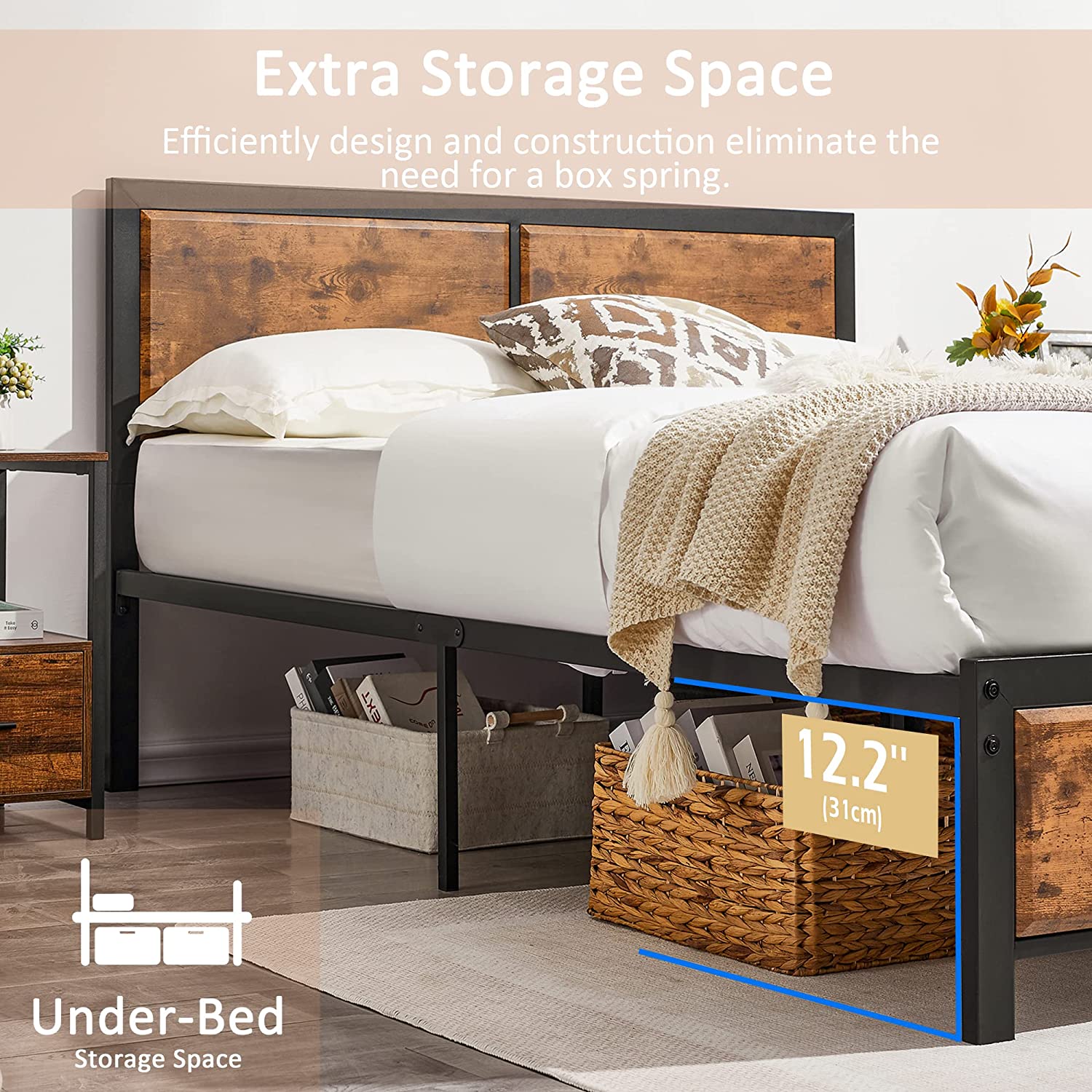 Customized Platform Queen Bed Frame Bed Frame Luxury King Size Bed Frame with Wooden Headboard