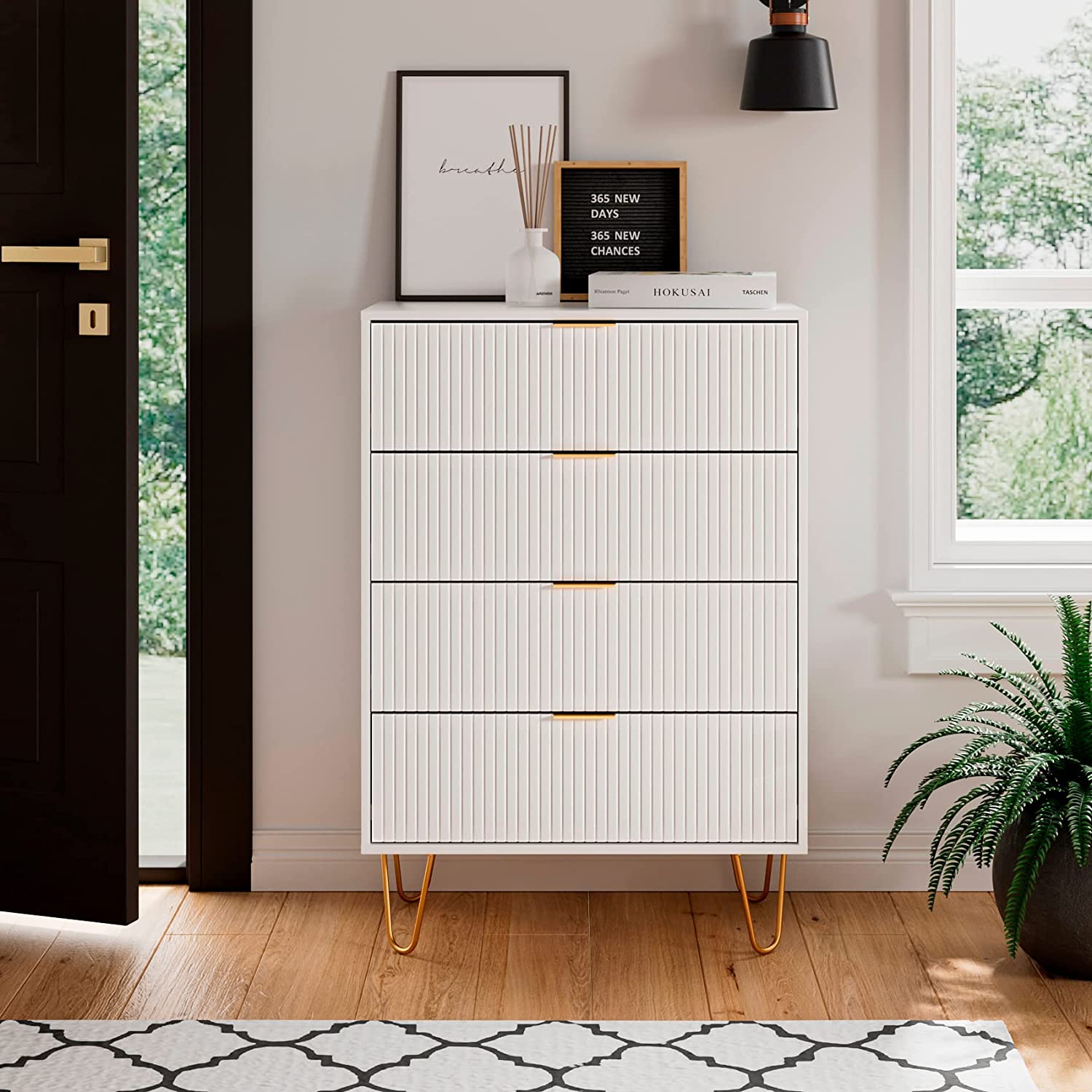 4 Drawer Chest Tall Storage Dresser Chest Cabinet Organizer Unit Drawer Dresser with Metal Legs for Bedroom