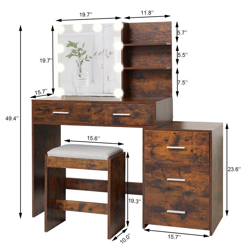 Vanity Dressing Table with 10 LED Bulbs Mirror for Bedroom