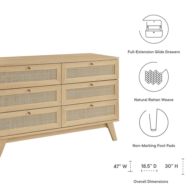 Vintage Rattan Drawer Chest for Living Room