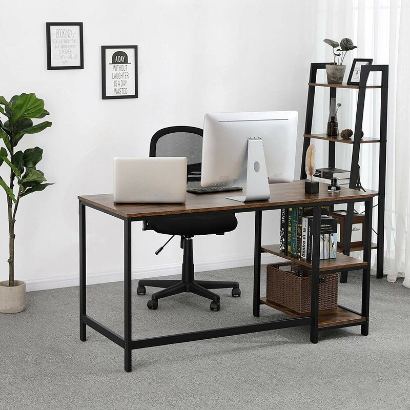 Office Desk with 2-Tier Storage Shelves Computer Desk Modern Workstation Study Working Writing Desk