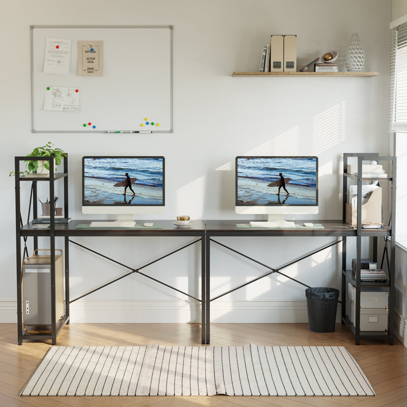 Wood Modern L-Shaped Corner Table Home Top PC Gaming Executive Office with Bookcase Standing Computer Desk