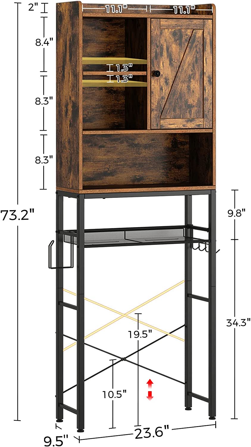 Over The Toilet Storage Rack Freestanding Bathroom Organizer Multifunctional Bathroom Toilet Cabinet with Adjustable Shelf