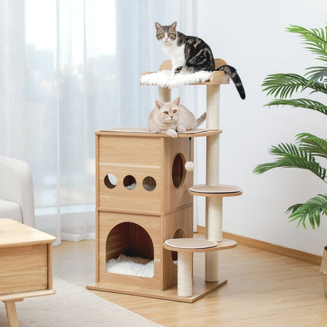 Wooden Custom Size Wooden Luxury Cat Tree Multi-Level Pet Climbing Scratcher