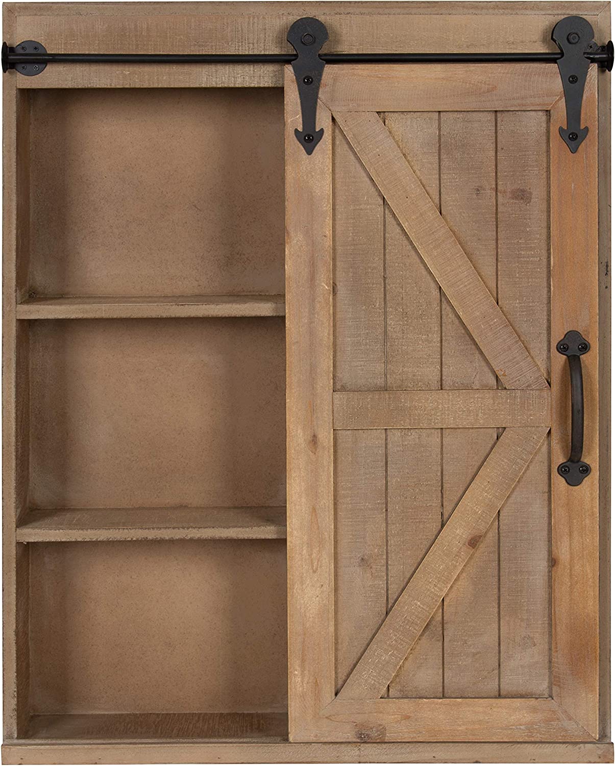 Custom Wood Bathroom Wall Storage Cabinet with Vanity Mirror And Sliding Barn Door