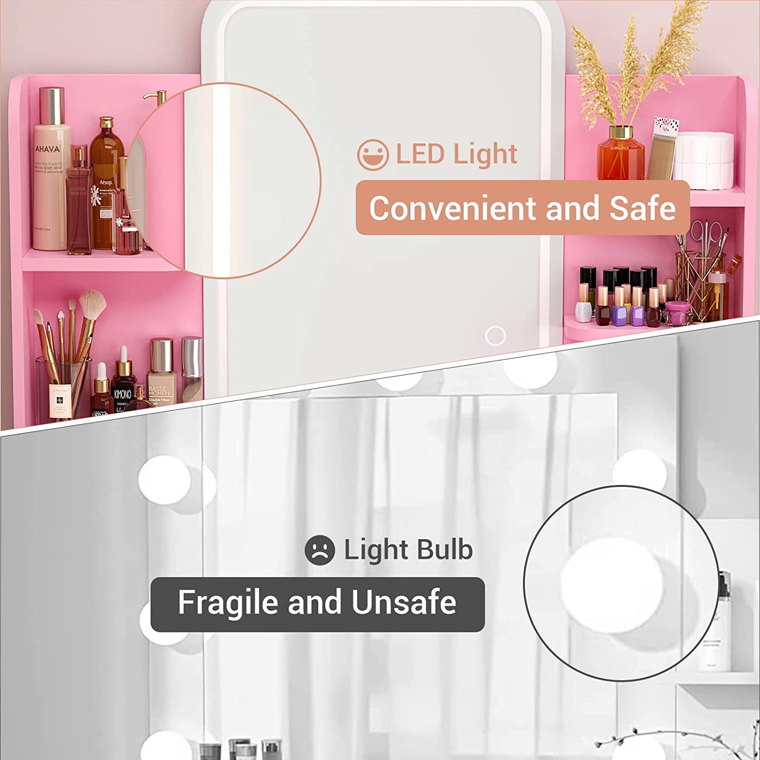 Modern Dressing Table Vanity Desk with Mirror and Light for Bedroom