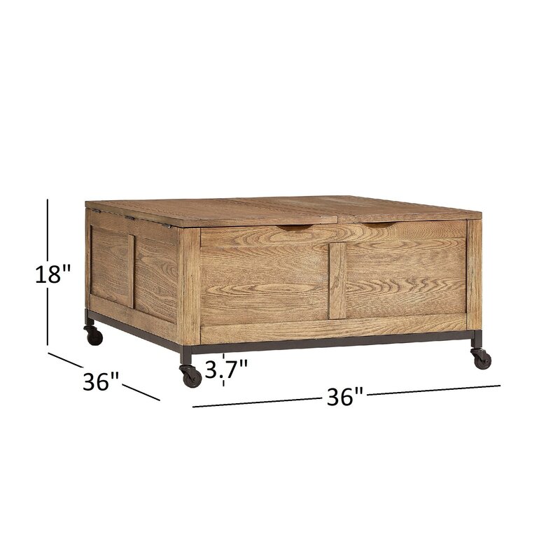 Living Room Furniture Rustic Style Wood Lift Top Coffee Table with Wheels