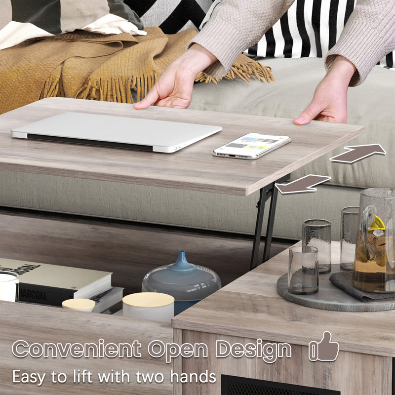 Modern Lift Top Wooden Coffee Table with Large Hidden Compartment