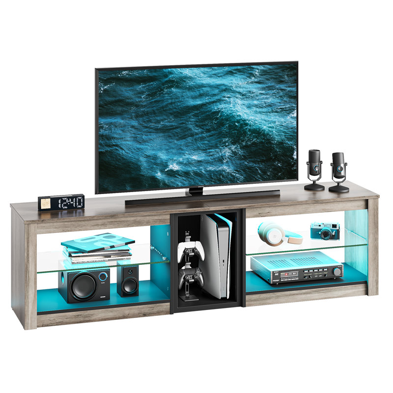 New Design Modern High Gloss TV Cabinet Living Room Furniture Wood TV Display Stand with Led Light Glass Shelf