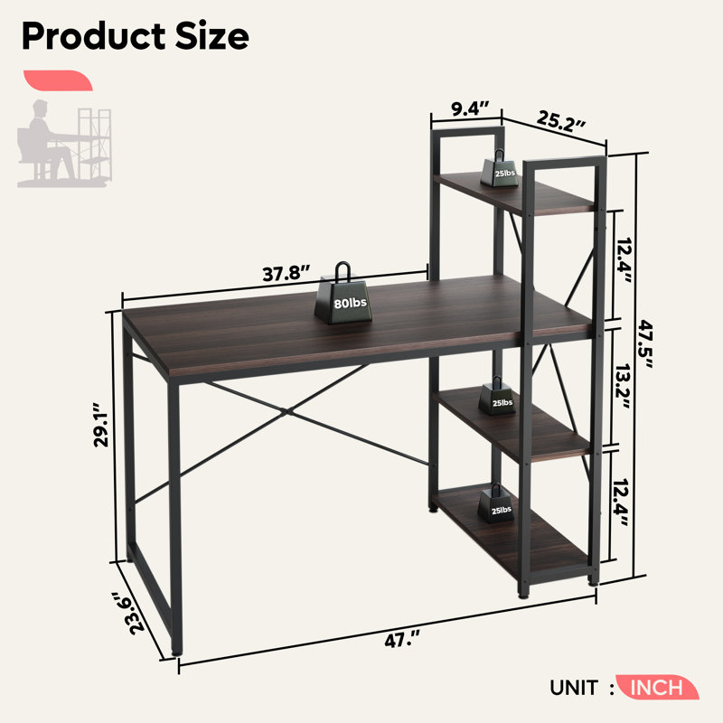 Wood Modern L-Shaped Corner Table Home Top PC Gaming Executive Office with Bookcase Standing Computer Desk