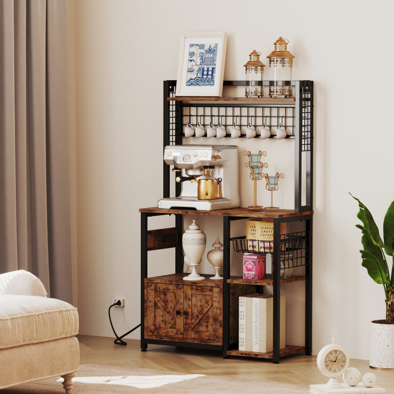 Vintage 5 Tier Kitchen Backer Rack Cabinet with Microwave Compatibility