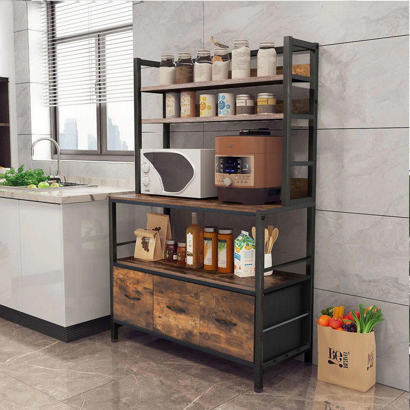 MDF Baker's Rack with Storage for Kitchen Dining Room with 3 Removable Baskets