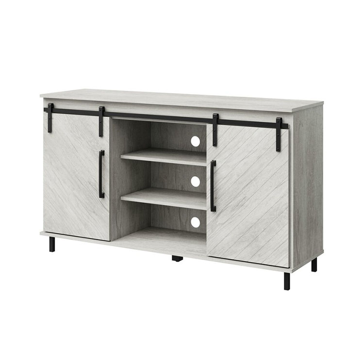 vintage grey wash sliding barn door tv stand