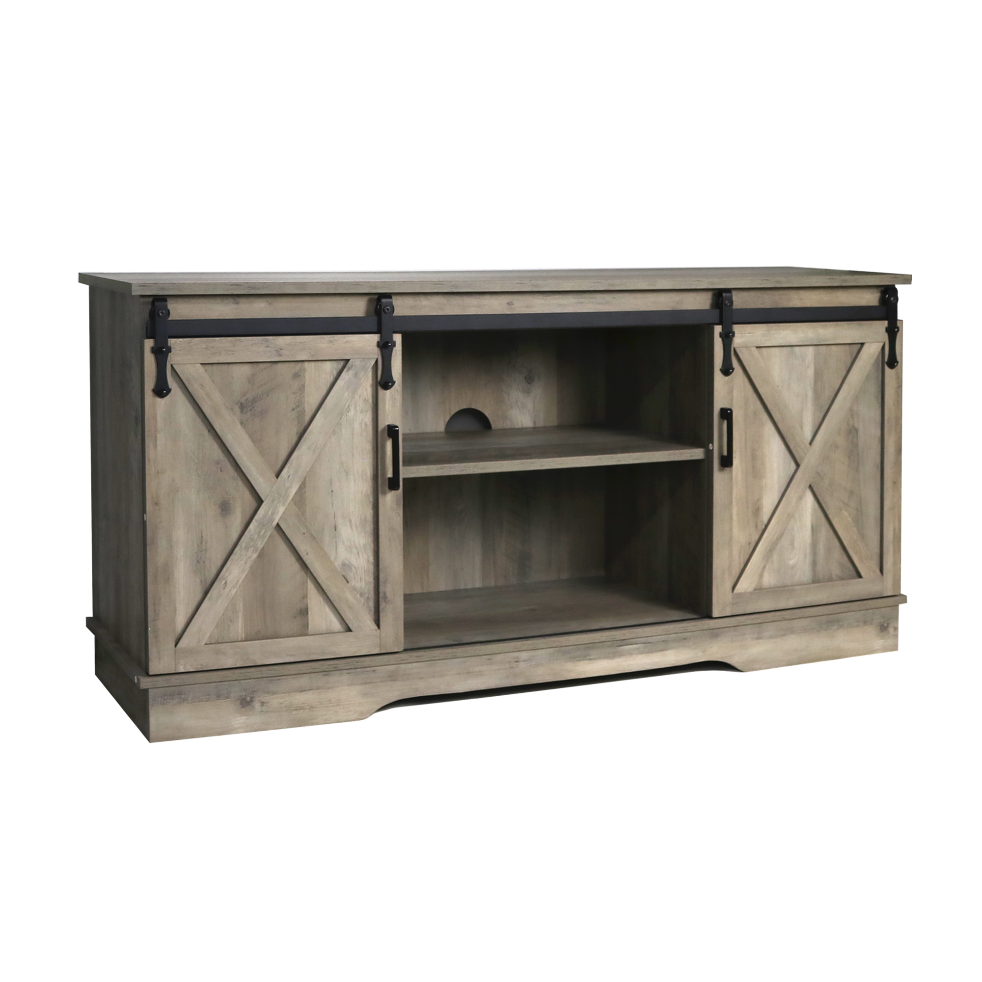 Sliding Barn Door Dark Tv Stand in Bedroom